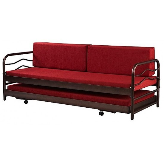καναπές-κρεβάτι  κόκκινος 190cm x 80 cm / 190 cm x 160 cm ( ανοιγμένος )