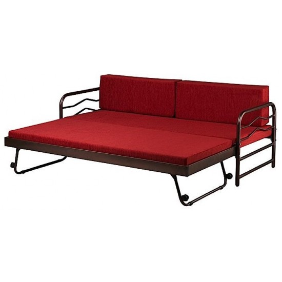 καναπές-κρεβάτι  κόκκινος 190cm x 80 cm / 190 cm x 160 cm ( ανοιγμένος )