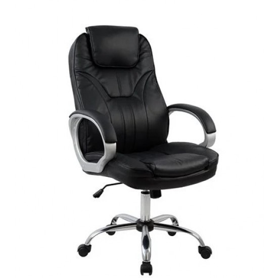 ΚΑΡΕΚΛΑ ΓΡΑΦΕΙΟΥ ΜΑΥΡΟ PU ΔΙΕΥΘΥΝΤΙΚΗ ΜΕ ΠΟΔΙ ΧΡΩΜΙΟ 65x71x106,5-116Y εκ.HM1025.01