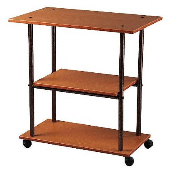 τραπεζάκι τηλεόρασης με τρία ράφια μελαμίνης και μεταλλικό σκελετό και ρόδες 45 cm 73 cm ύψος 76 cm